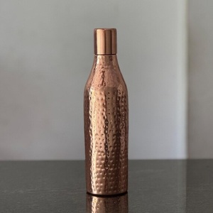 Elegant Half Hammered Pure <b>Copper</b> <b>Water</b> <b>Bottle</b> With Curved Body For Ayurvedic Daily Hydration - Product Image 3