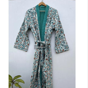 Chaqueta Acolchada de Algodón Larga Unisex Estilo Vintage con Cinturón, Diseño Indio Transpirable para Playa o Invierno, Patrón Floral, Venta al Por Mayor - Product Image 1