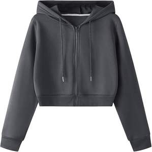 Sweats à capuche zippés courts pour femmes Haut athlétique à manches longues Soutien-gorge de sport amical - Product Image 2