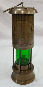 Wholesale Handmade Nautical Brass Antique Miners <b>Lamp</b> with Blue Glass Hanging Christmas Gift for Home Decor 10-Inch 660-Gram - Product Image 2