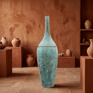 Leelo Tosca Vase de sol rustique en terre cuite à col long, fait main, en argile, grand pot décoratif, urne, vente en gros - Product Image 3