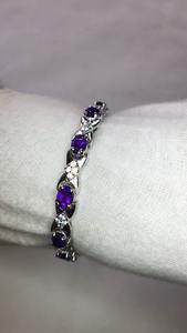 Bracelet en argent sterling 925 avec pierres précieuses améthyste naturelles AAA qualité lustre cadeau à la mode et bijoux de fête - Product Image 4