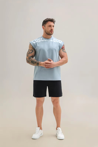 New Style Custom 3D Embroidery Logo Breathable Eco-Friendly 220g Knitted Sporty Cotton Spandex Tank Tops Fitness Gym Workout - Product Image 3