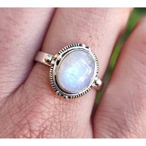 925 Sterling Silver Handmade Rainbow Moonstone Oval Bezel Setting Statement Ring <b>for</b> Women <b>Unique</b> Number Pattern <b>Gift</b> <b>for</b> <b>Her</b> - Product Image 2