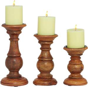 Set of 2 Classic Style Wooden <b>Candle</b> Stick Dinning Table Decoration <b>Candle</b> Pillar Holder <b>Candle</b> Light <b>Dinner</b> Appliance Home - Product Image 3