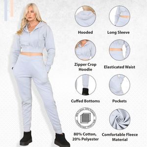 ชุดวอร์ม2ชิ้นสำหรับผู้หญิงสวมใส่สบายเป็นพิเศษเซตเสื้อครอป2ชิ้นมีฮู้ดแนวสปอร์ตระบายอากาศได้ดีสำหรับยิมและชุดออกกำลังกายในชีวิตประจำวันมีให้เลือก6XL ไซส์ - Product Image 5