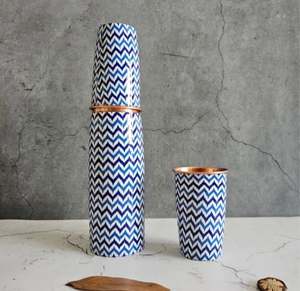 Juego de vasos ecológicos con aspecto de cobre estampado en blanco y azul con tapa y revestimiento anticorrosión - Product Image 4