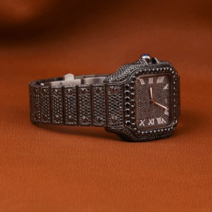 Montre automatique de plongée pour homme, entièrement sertie de diamants en moissanite noire VVS, boîtier carré en acier inoxydable, résistance à l'eau 100 bars, personnalisable - Product Image 3