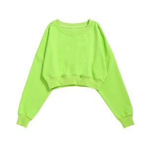Sudaderas de algodón de diseño a la moda para niñas, top corto con capucha de manga larga con logotipo personalizado para mujer, sudadera recortada de cuello redondo - Product Image 3