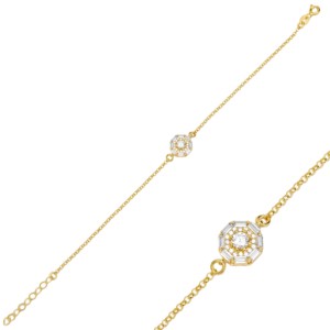 Shiny White Zircon Stone Shape Baguette Rolo Chain Design Turkish Wholesale Handmade Charm Bracelet - Product Image 1
