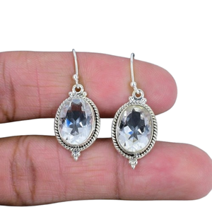 Pendientes clásicos hechos a mano, joyería de plata 925 sólida para mujer, Plata de Ley 925, Topacio blanco, piedras preciosas, pendientes de estilo bohemio, regalo - Product Image 1
