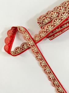 Custom Made Eco-Friendly Organza <b>Fabric</b> Embroidered Laces Multi Colored Flowers White for Wedding Dresses Gold Flower Border - Product Image 5