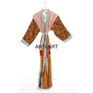 Kimono de Seda Floral Vintage para Mujer, Secado Rápido, Multicolor, Vestido Largo, Hecho a Mano, Ropa de Dormir India para Verano y Primavera - Product Image 5