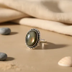 Anillo de Lujo ART PALACE para Mujer, Plata de Ley 925, Gema Negra de Corte Ovalado, Engaste con Baño de Rodio - Product Image 1
