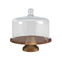 Support à gâteau en bois de style élégant avec couvercle en verre, support d'exposition en acacia, à un étage, accessoires de pâtisserie, mariage, fête, événement