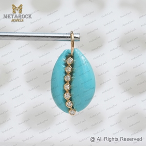 Sólido 14K oro amarillo Enemel Shell colgante Pave diamante Shell joyería Unisex regalo hecho a mano nuevo diseñador colgante cauri Shell - Product Image 3