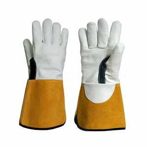 Cowhide Leather Breathable Palm Work <b>Gloves</b> Extended Safety Cuff Outdoor Casual Medium/Large Blue/<b>Cream</b> - Product Image 6