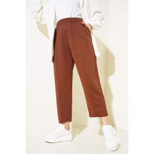 Loysha Women's Classic Striped <b>Trousers</b> Breathable Brown <b>Pants</b> Side Stripe Decoration Elastic Waist Mid Waist Type Colored Wash - Product Image 2