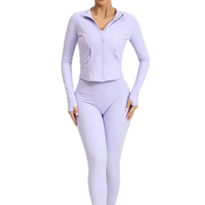 Wholesale Women Yoga Set Mid Waist Leggings Sports Bra Solid 2-Piece Active Fitness Gym Workout Stretchable Athletic - Product Image 5