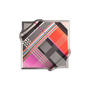 Vintage Black Polyester Square Scarf with Floral and Geometric Patterns - Product Image 2
