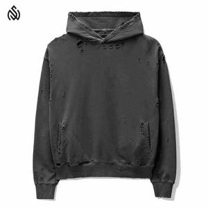 100% coton poids lourd en détresse sweat à capuche blanc hommes à capuche Vintage hiver complet en détresse hommes sweats à capuche - Product Image 1