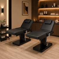 Table de soin électrique en acier inoxydable à 3 moteurs, hauteur réglable, revêtement noir, base stable pour salon de soins de la peau moderne