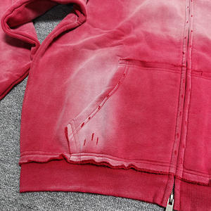 Fabricant vente en gros de haute qualité fermeture éclair Vintage soleil fané trou Streetwear sweat à capuche Stone Acid Wash Distressed Hoodie - Product Image 4