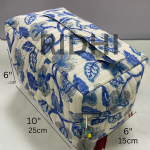 Sac matelassé en coton bleu et blanc, écologique, grand format, pour usage quotidien, avec poignée avant et fermeture éclair, fait main, logo personnalisé imprimé, idéal comme cadeau - Product Image 2