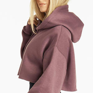 Sudaderas con capucha recortadas para mujer al por mayor, sudaderas con capucha en blanco para niñas, Top corto suelto informal sólido, sudaderas con capucha para mujer - Product Image 5