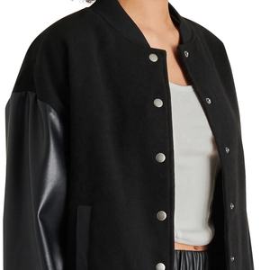 Custom Luxury <b>Cashmere</b> Leather Bomber Jacket Heavy Weight Wool Embroidery Chenille Button up Quilted Lining Jacket for Men - Product Image 6