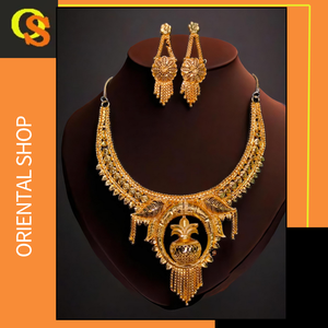 Ensemble de boucles d'oreilles collier de haute qualité avec plaqué or 22 carats Style unique femmes porter collier boucles d'oreilles ensemble bijoux - Product Image 2