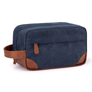 Trousse de toilette écologique en toile et cuir de grande capacité pour hommes, pochette de voyage pour organisateur de maquillage avec fermeture à glissière - Product Image 4