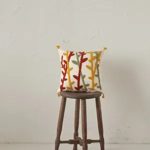 Bamboo Embroidered Square Home Square Cotton Plant Pattern <b>Cushion</b> <b>Cover</b> Soft - Product Image 1