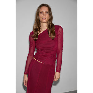 Blusa de Tul con Detalle de Cuello Asimétrico y Tela Elástica para Mujer, Marca GRIMELANGE URYEY - Product Image 2