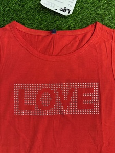 Robe t-shirt longue sans manches personnalisée pour femmes Streetwear en coton et élasthanne tricoté avec une pierre thermoscellée et une décoration de perles - Product Image 2