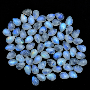 Blanc arc-en-ciel bleu feu pierre de lune 7x10mm poire lisse Cabochon naturel semi-précieux pierre précieuse lâche dos plat Cabochon pour bijoux - Product Image 4