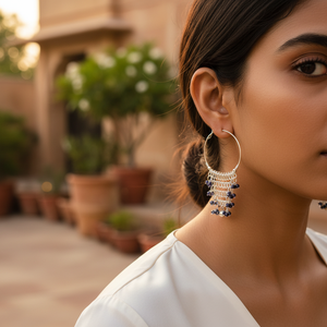 "18K Gold Plated Blue Gemstone Dangle <b>Hoop</b> <b>Earrings</b> <b>for</b> <b>Women</b>" - Product Image 1
