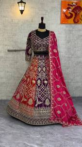 Lancement du tissu de soie Chinon Lehenga Qualité exceptionnelle avec des couches de canette et de toile Une fusion parfaite de glamour et de confort - Product Image 2