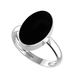 Anillo de Compromiso Unisex de Plata de Ley 925 con Acabado de Alta Calidad, Engaste de Bisel, Ónice Negro, Formas Ovaladas y de Pera, Estilo Clásico Positivo - Product Image 5