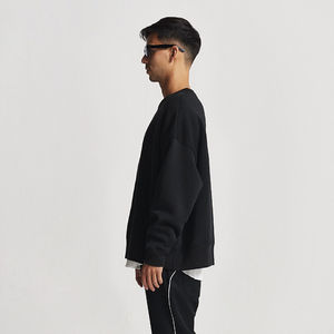 Sweat-shirt à capuche en coton noir surdimensionné de haute qualité OEM pour hommes et femmes, en molleton uni teint, col rond - Product Image 3