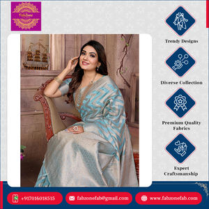 Design élégant Vêtements de fête ethniques indiens Saree Banarasi en soie organza douce de qualité supérieure avec bordure tissée Jari dorée - Product Image 5