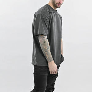 Camiseta lavada con ácido y bordado con logotipo personalizado para hombre, camisas tejidas informales con hombros caídos de algodón 100% de peso pesado - Product Image 5