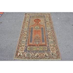 พรมตุรกีวินเทจคลาสสิกสีส้มน้ำเงิน3.4 x 5.7ft สำหรับห้องนั่งเล่นห้องนอนผ้าขนสัตว์โพลีเอสเตอร์ - Product Image 1