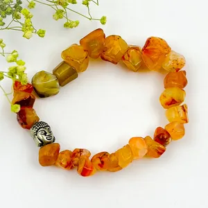 Bracelet en pierre naturelle de cornaline, Chakra de guérison, artisanat en pierre, perles, cristaux, Bracelets extensibles, cadeaux pour femmes, vente en gros