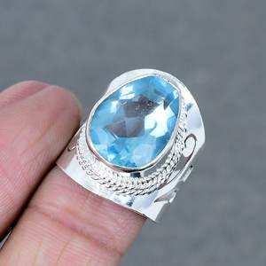 Último diseño 925 anillo de piedras preciosas de Latón chapado en plata exquisito uso diario con piedra de cuarzo azul regalo de fiestas de boda de moda - Product Image 3