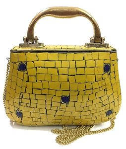 Bolso de mano amarillo hecho a mano con mosaico de metal para novia y mujer, bolso de boda al precio más barato de LUXURY CRAFTS - Product Image 4