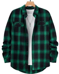 Chemise en flanelle à carreaux vert et noir pour homme, fabriquée sur mesure, boutonnée, manches longues, décontractée, chemise d'hiver à carreaux, tissu doux et chaud - Product Image 1