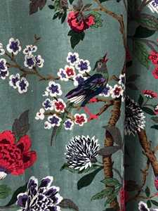 Vintage Style Velvet <b>Curtain</b> Sage Green Bird Prin Boho <b>Drapes</b> Cotton Luxury Cotton Velvet Vintage Style Home Decor Cotton Luxury - Product Image 3