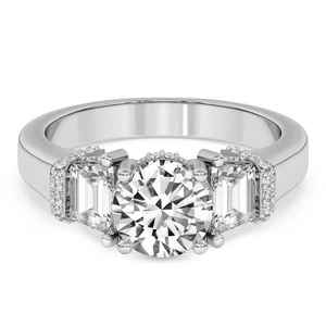 Anillo de compromiso de diamante de moissanita de corte esmeralda de tres piedras clásicas Astilla de moda con acentos de pavé de piedra central brillante - Product Image 4