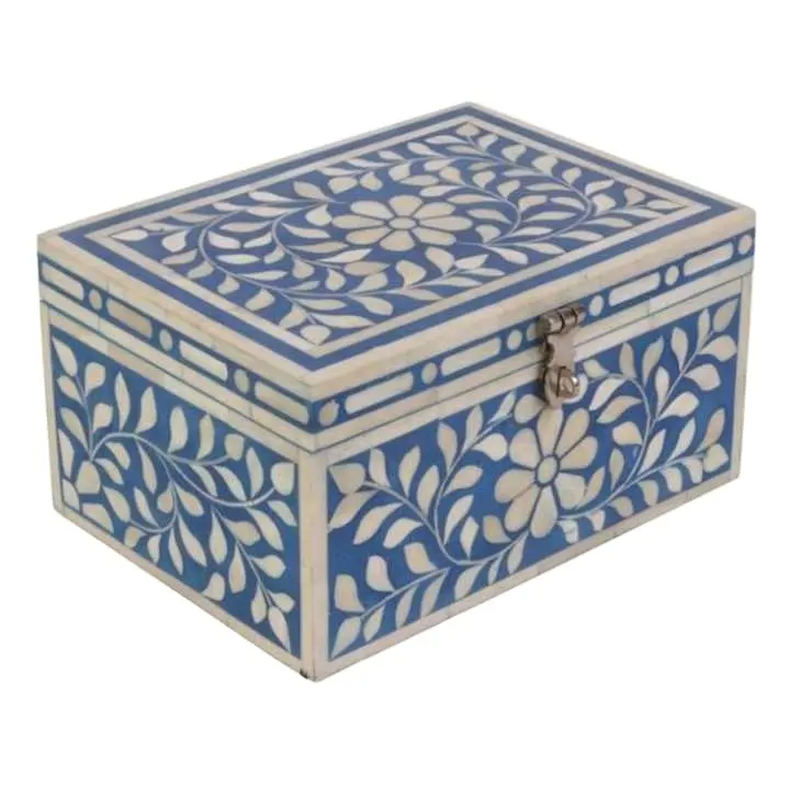 मोती की माँ जड़ना बॉक्स इंडिगो ब्लू पुष्प सबसे अच्छा गुणवत्ता गहने बॉक्स के लिए महिलाओं हस्तनिर्मित शानदार डिजाइन वर्ग निर्माता